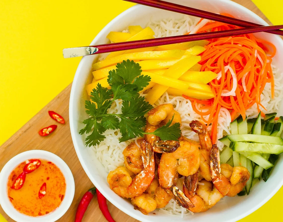 Best honey lemongrass shrimp bowl in Regina, SK